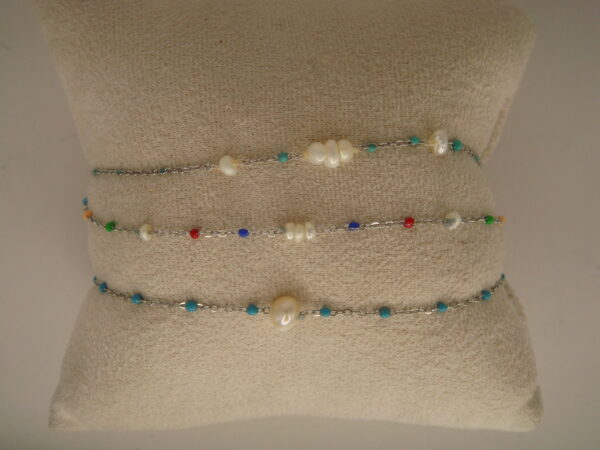 Bracelet fin acier & perles d'eau douce, réglable chaînette – Image 2