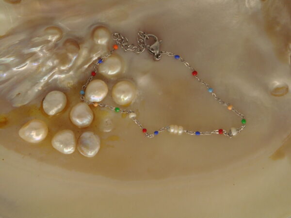 Bracelet fin acier & perles d'eau douce, réglable chaînette – Image 14
