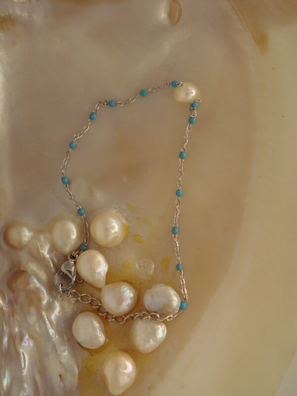 Bracelet fin acier & perles d'eau douce, réglable chaînette – Image 4