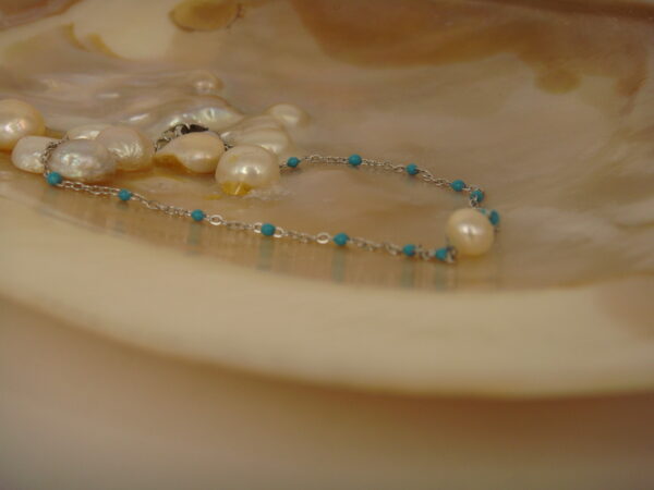 Bracelet fin acier & perles d'eau douce, réglable chaînette – Image 3