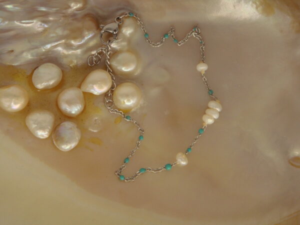 Bracelet fin acier & perles d'eau douce, réglable chaînette – Image 10