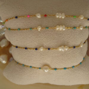 Bracelet fin acier & perles d'eau douce, réglable chaînette