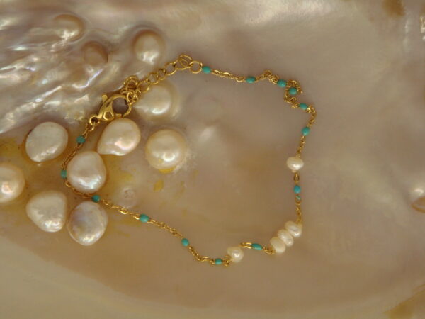 Bracelet fin acier & perles d'eau douce, réglable chaînette – Image 12