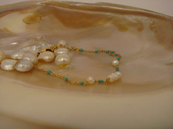 Bracelet fin acier & perles d'eau douce, réglable chaînette – Image 11