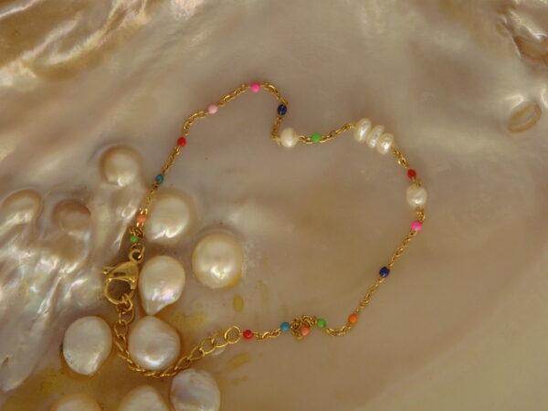 Bracelet fin acier & perles d'eau douce, réglable chaînette – Image 16
