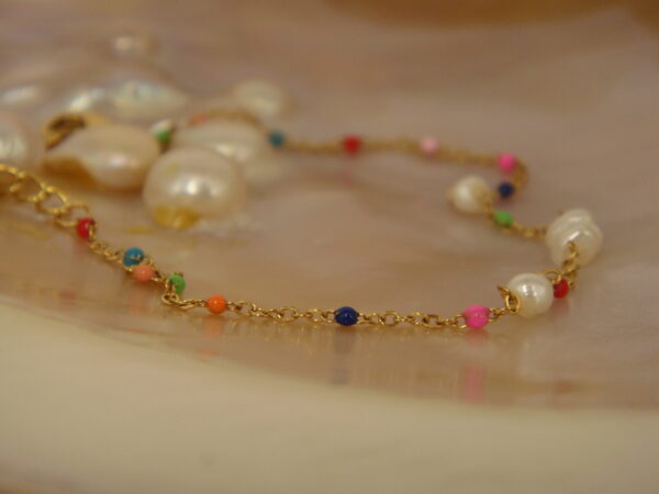 Bracelet fin acier & perles d'eau douce, réglable chaînette – Image 15