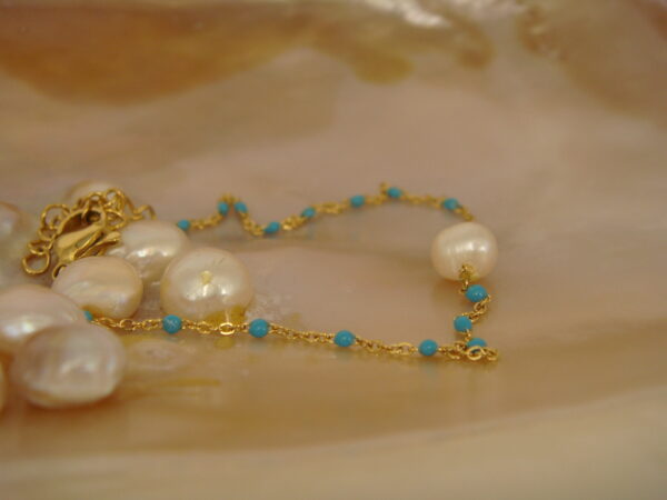 Bracelet fin acier & perles d'eau douce, réglable chaînette – Image 5
