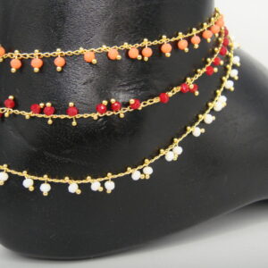 Chevillière fine acier doré & perles en facettes
