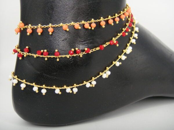 Chevillière fine acier doré & perles en facettes