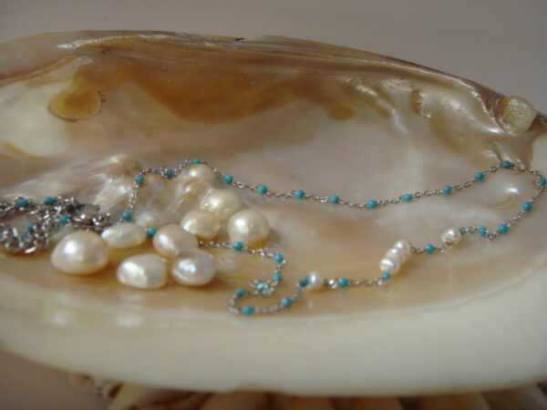 Collier fin acier argenté & perles d'eau douce, réglable chaînette – Image 6