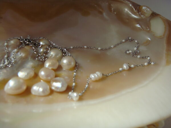 Collier fin acier argenté & perles d'eau douce, réglable chaînette – Image 8