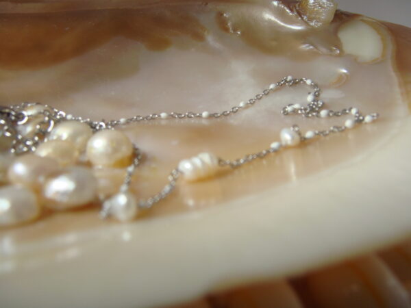 Collier fin acier argenté & perles d'eau douce, réglable chaînette – Image 9