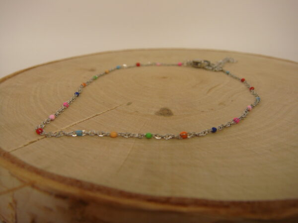 Chevillière fine acier argenté & perles fines, réglable chaînette – Image 6