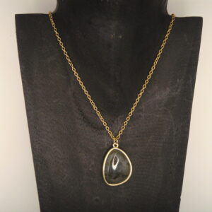 Collier acier & pierre naturelle de Labradorite, réglable chaînette