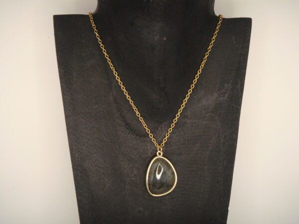 Collier acier & pierre naturelle de Labradorite, réglable chaînette