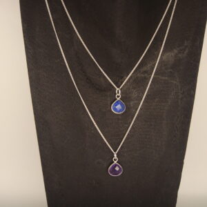 Collier argent & pierre naturelle en facettes, réglable chaînette