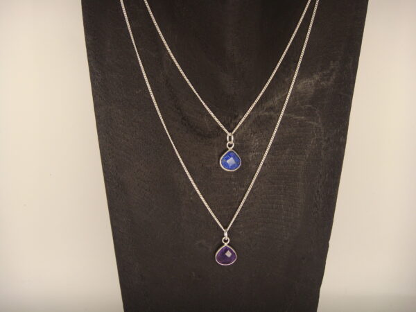 Collier argent & pierre naturelle en facettes, réglable chaînette