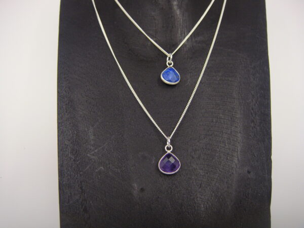 Collier argent & pierre naturelle en facettes, réglable chaînette – Image 2